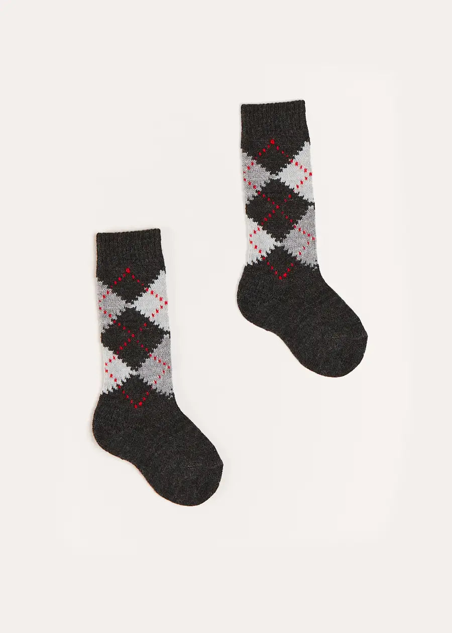Argyle Knee Socks in Grey (2-10yrs) Socks  from Pepa London US