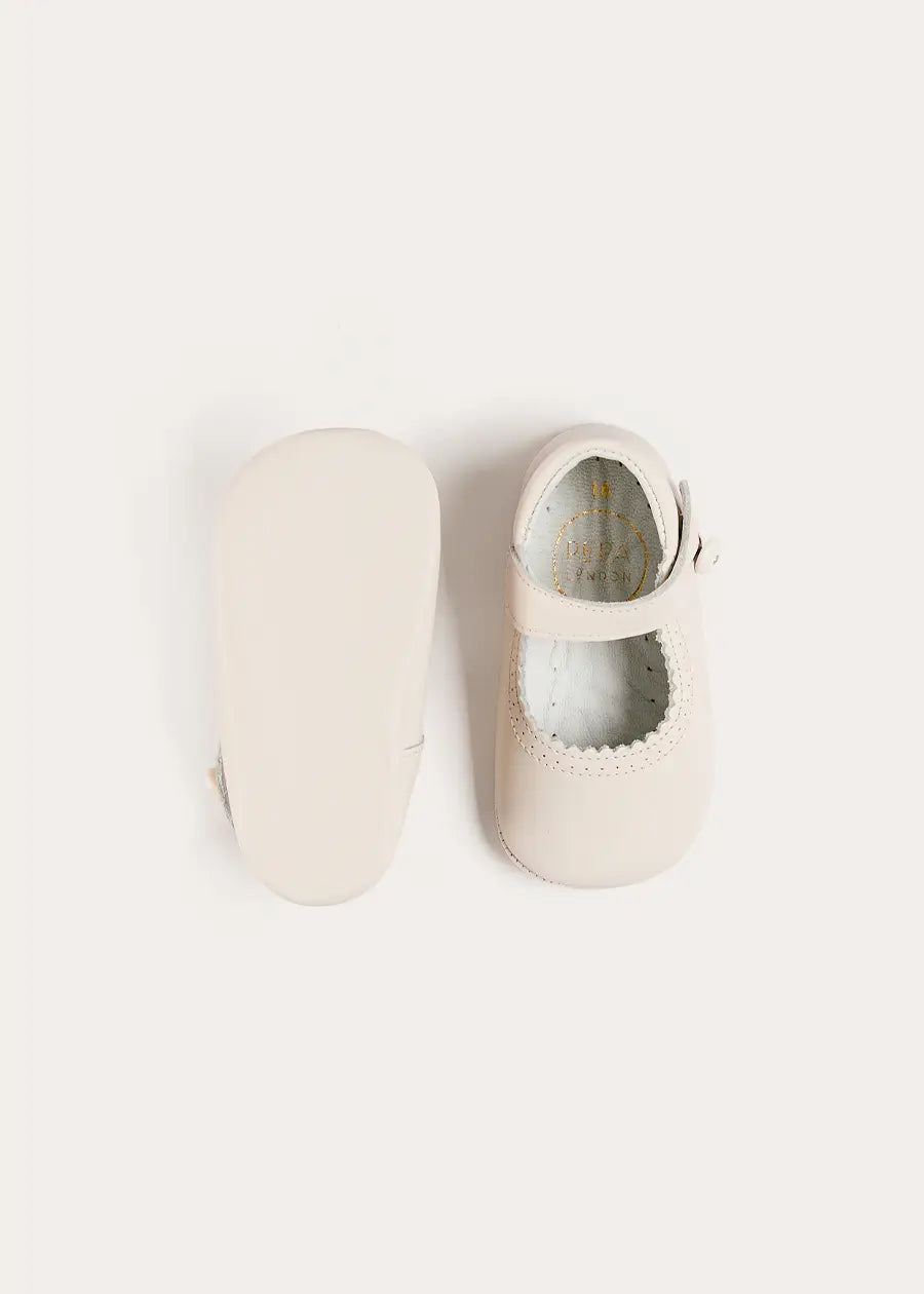 Leather Mary Jane Pram Shoes in Ivory (17-20EU) Shoes from Pepa London US