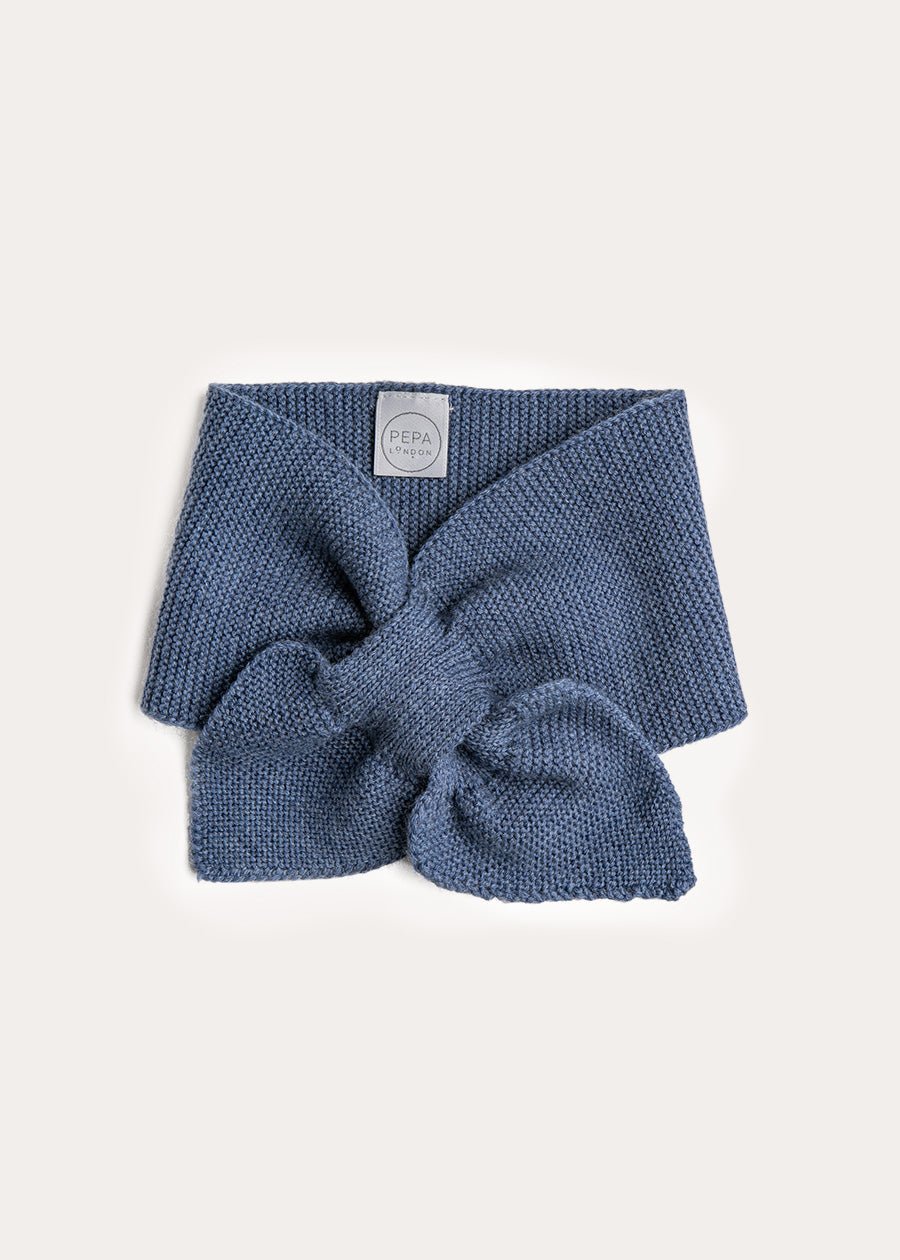 Knitted Merino Wool Winter Scarf in Blue (S-M) KNITTED ACCESSORIES from Pepa London US