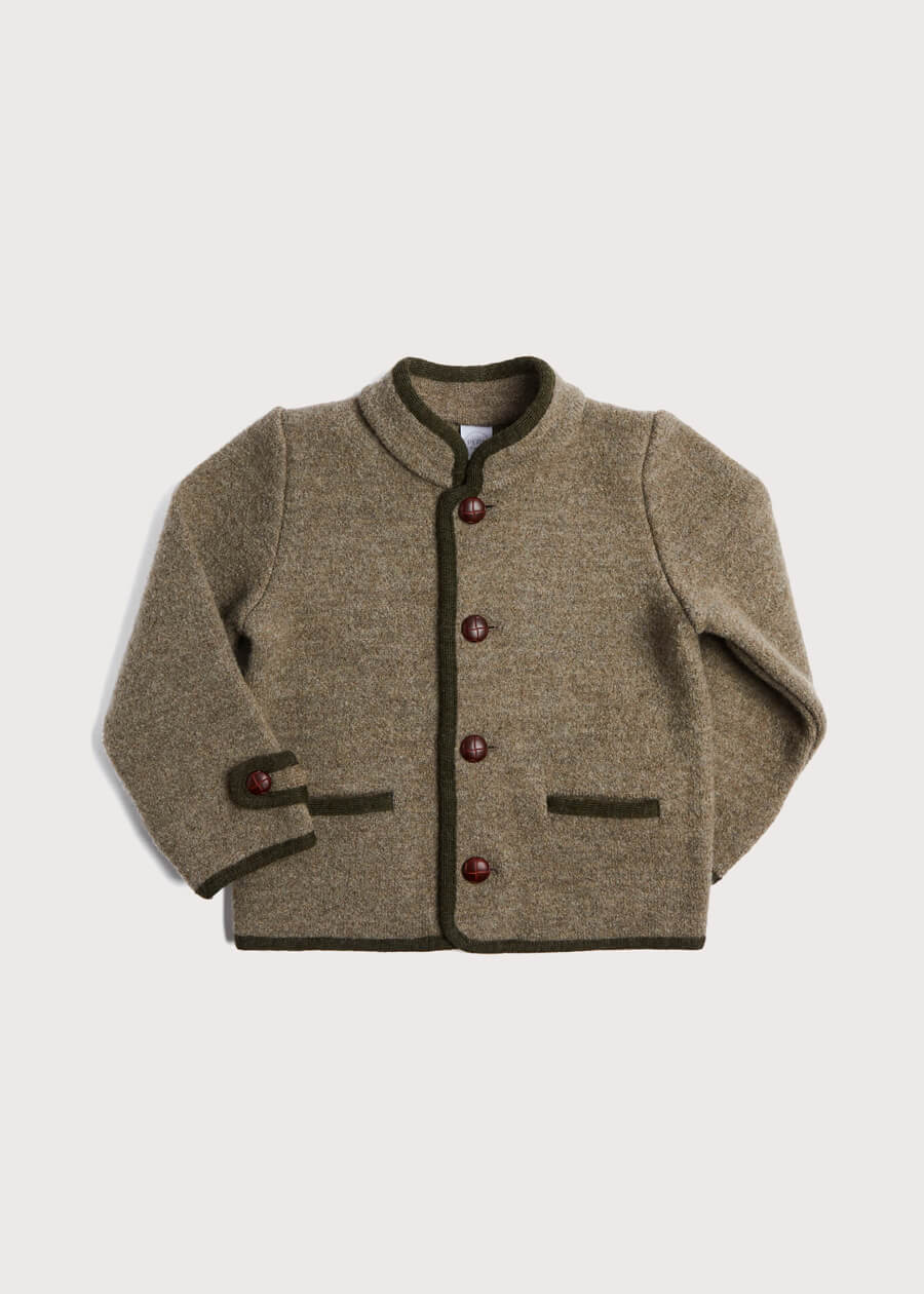 Austrian Single Breasted Contrast Trim Jacket in Brown (18mths-10yrs) Coats from Pepa London