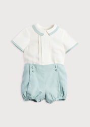 Baby Boy Celebration Teal Linen Bloomers and Shirt Set (12mths-3yrs) SETS from Pepa London US