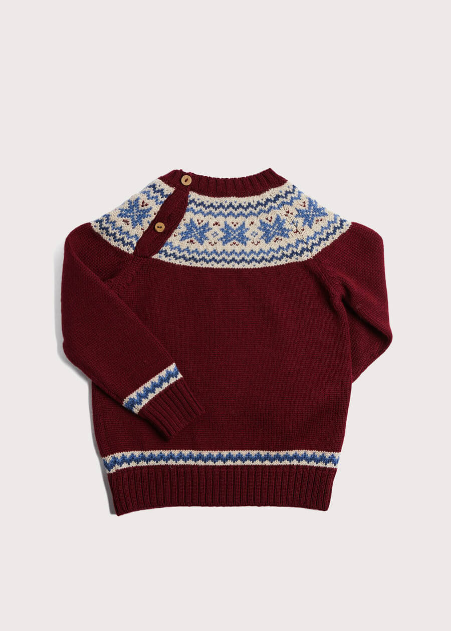 Classic Fair Isle Merino Wool Jumper in Burgundy (12mths-10yrs) KNITWEAR from Pepa London US
