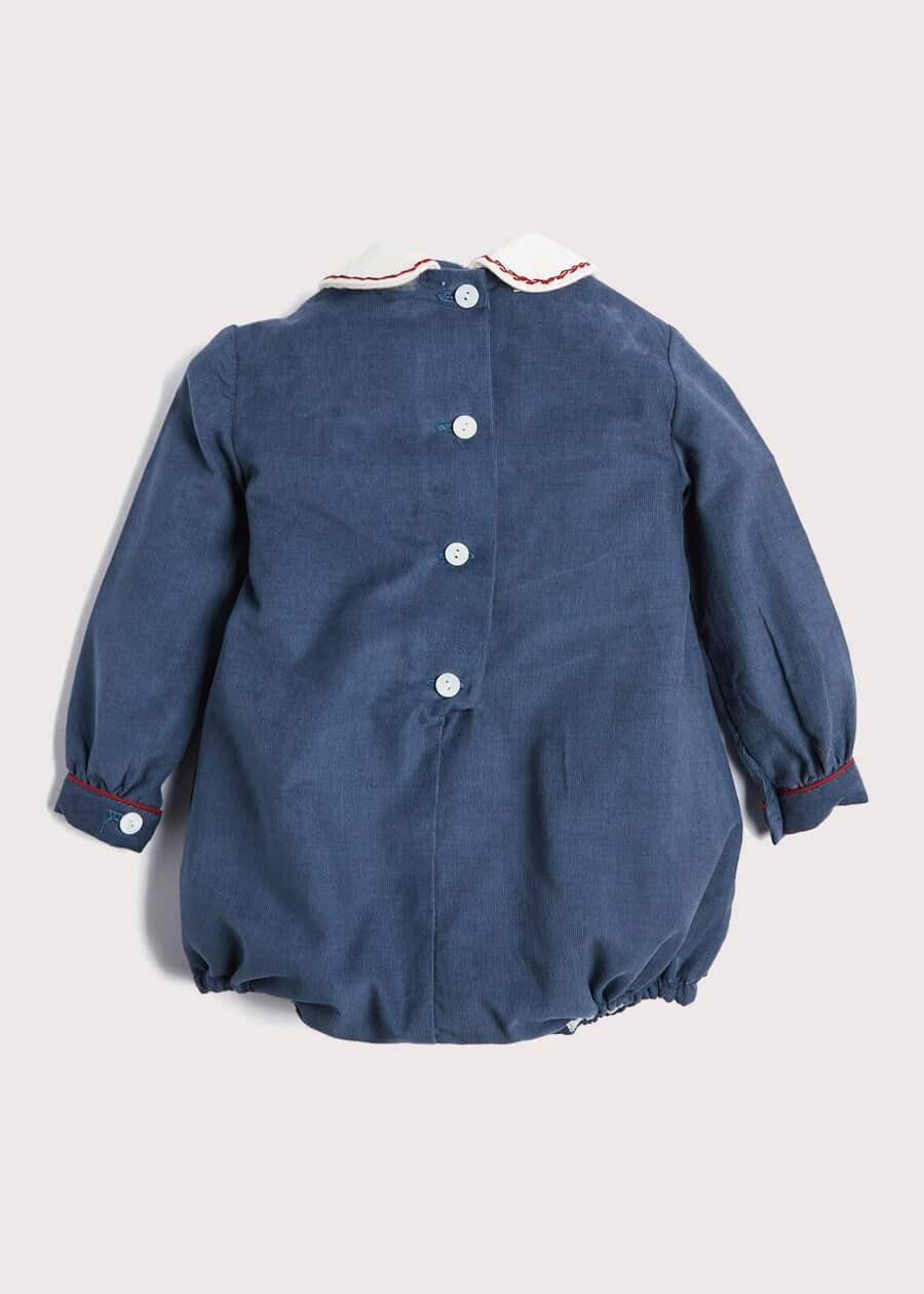 Blue Hand Smocked Corduroy Romper Rompers from Pepa London US