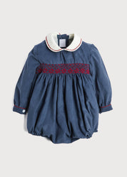 Blue Hand Smocked Corduroy Romper Rompers from Pepa London US