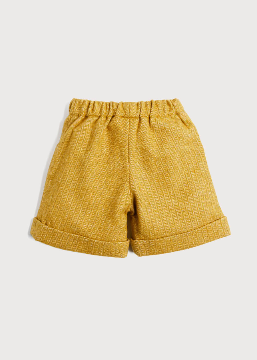 Herringbone Elasticated Waist Shorts in Mustard (18mths-3yrs) Shorts from Pepa London US