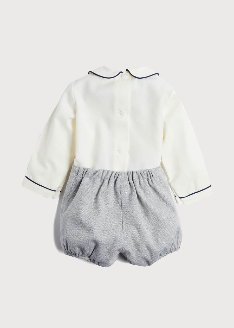 Herringbone Peter Pan Collar Long Sleeve Two Piece Set in Blue (6mths-2yrs) Sets  from Pepa London US