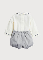 Herringbone Peter Pan Collar Long Sleeve Two Piece Set in Blue (6mths-2yrs) Sets  from Pepa London US