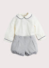 Herringbone Peter Pan Collar Long Sleeve Two Piece Set in Blue (6mths-2yrs) Sets  from Pepa London US