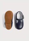 Leather T Bar Baby Shoes in Navy (20-26EU) Shoes  from Pepa London US