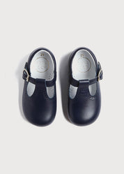 Leather T Bar Baby Shoes in Navy (20-26EU) SHOES from Pepa London