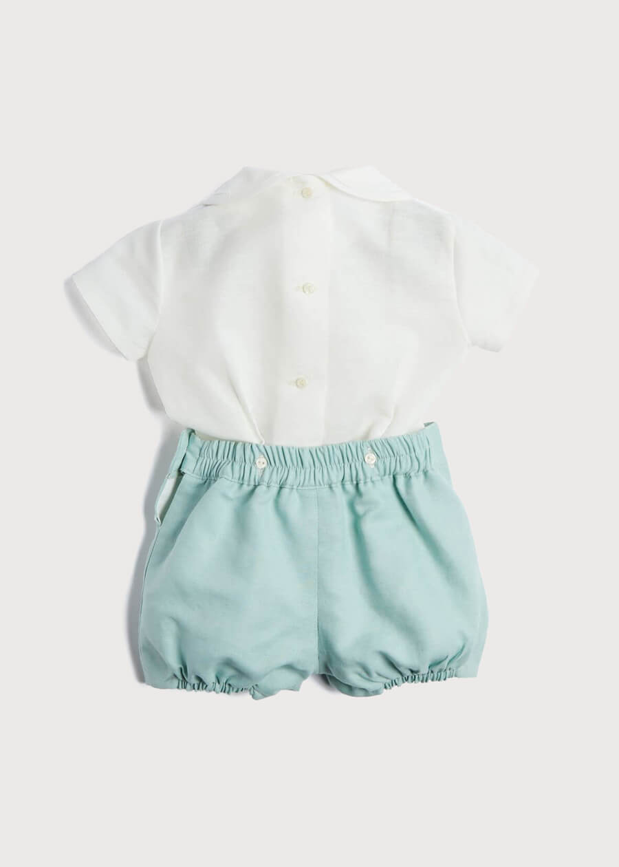 Peter Pan Collar Linen Two Piece Set in Teal (3mths-5yrs) Sets from Pepa London US