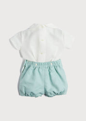 Peter Pan Collar Linen Two Piece Set in Teal (3mths-5yrs) Sets from Pepa London US
