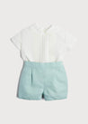 Peter Pan Collar Linen Two Piece Set in Teal (12mths-5yrs) Sets  from Pepa London US