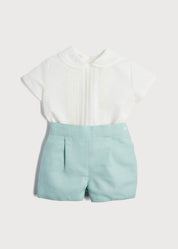 Peter Pan Collar Linen Two Piece Set in Teal (3mths-5yrs) Sets from Pepa London US