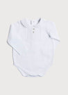 Peter Pan Collar Long Sleeve Pleated Bib Bodysuit in White (0mths-2yrs) Tops & Bodysuits  from Pepa London US
