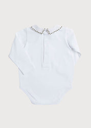 Embroidered Polo Collar Bodysuit in White (0mths-3yrs) Tops & Bodysuits from Pepa London US