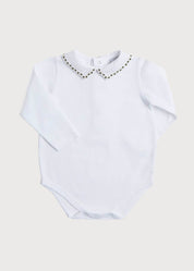 Embroidered Polo Collar Bodysuit in White (0mths-3yrs) Tops & Bodysuits from Pepa London US