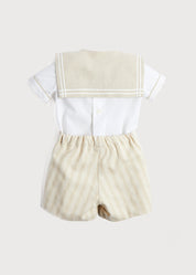Sailor Collar Striped Set in Beige (12mths-6yrs) SETS from Pepa London US