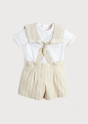 Sailor Collar Striped Set in Beige (12mths-6yrs) SETS from Pepa London US
