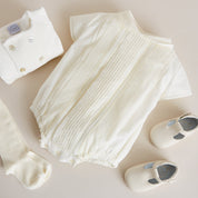 Ivory Panelled Christening Romper (3mths-2yrs) Rompers from Pepa London US