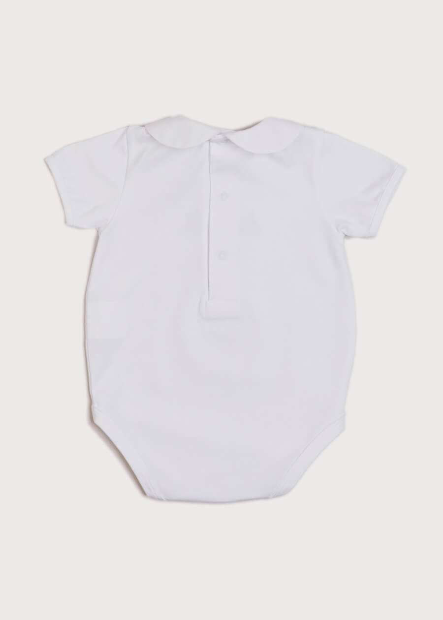 Embroidered Boat Motif Peter Pan Collar Bodysuit in White (1mth-3yrs) Tops & Bodysuits from Pepa London US