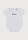 Embroidered Boat Motif Peter Pan Collar Bodysuit in White (3mths-2yrs) Tops & Bodysuits  from Pepa London US