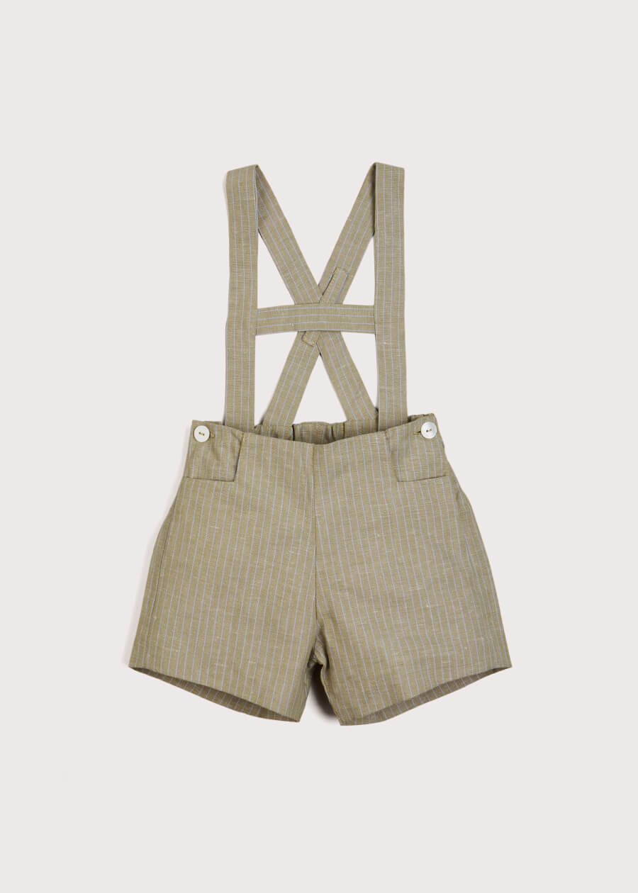 Thin Stripe Button Detail Shorts With Braces in Green (18mths-3yrs) SHORTS from Pepa London US
