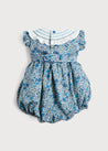 Botanical Print Hand Smocked Romper in French Blue (3-18mths) Rompers  from Pepa London US