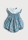 Botanical Print Hand Smocked Romper in French Blue (3-18mths) Rompers  from Pepa London US