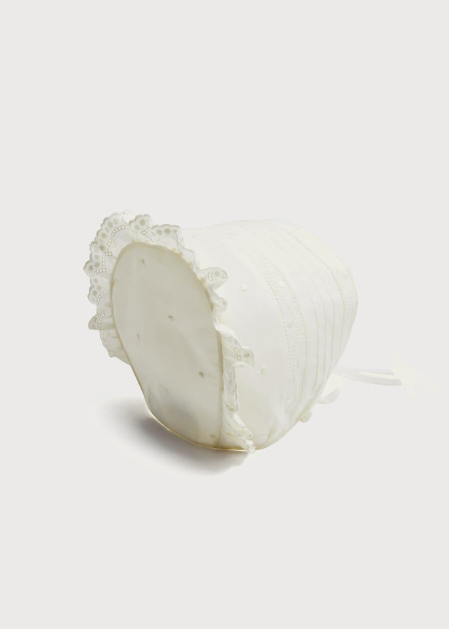 Lace Trim Satin Bow Bonnet in Ivory (3mths-2yrs) TOYS from Pepa London US