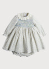 Floral Print Hand Smocked Dress & Bloomers In Blue (6mths-3yrs) Dresses  from Pepa London US