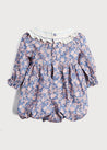 Hand Smocked Long Sleeve Romper in Blue (6mths-2yrs) Rompers from Pepa London US