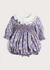 Hand Smocked Long Sleeve Romper in Blue (6mths-2yrs) Rompers from Pepa London US