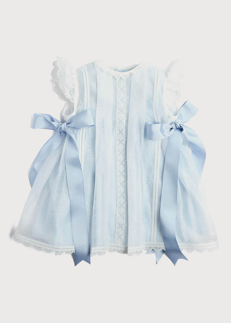 Lace Trim Satin Bow Dress in Pale Blue (6mths-5yrs) DRESSES from Pepa London US