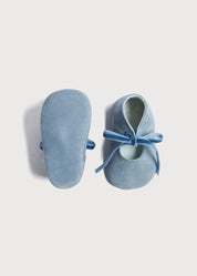 Suede Velvet Ribbon Pram Shoes in Blue (17-21 EU) SHOES from Pepa London US