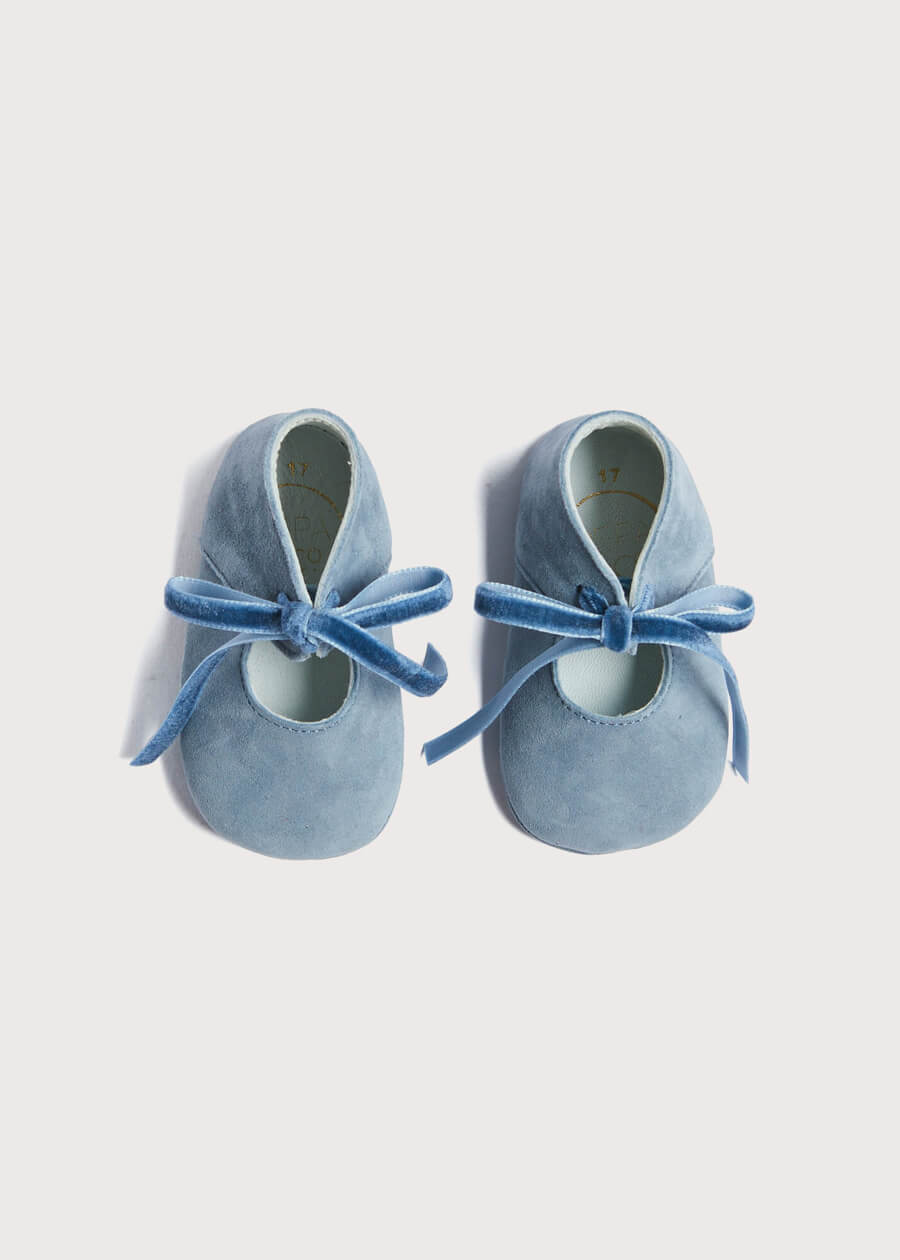 Suede Velvet Ribbon Pram Shoes in Blue (17-21 EU) SHOES from Pepa London US