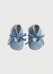 Suede Velvet Ribbon Pram Shoes in Blue (17-21 EU) SHOES from Pepa London US
