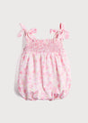 Tie Strap Floral Hand Smocked Romper in Dark Pink (3-18mths) Rompers  from Pepa London US