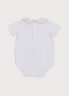 Floral Embroidered Scallop Collar Short Sleeve Bodysuit in Pink (0mths-2yrs) Tops & Bodysuits  from Pepa London US