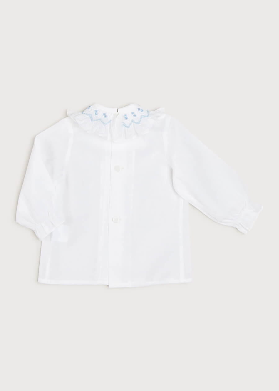 Hand Smocked Collar Long Sleeve Blouse in White (0-12mths) Blouses  from Pepa London US