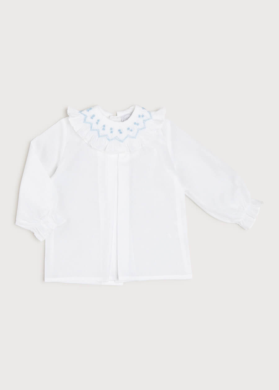 Hand Smocked Collar Long Sleeve Blouse in White (0-12mths) Blouses  from Pepa London US