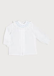 Hand Smocked Collar Long Sleeve Blouse in White (0-12mths) Blouses  from Pepa London US