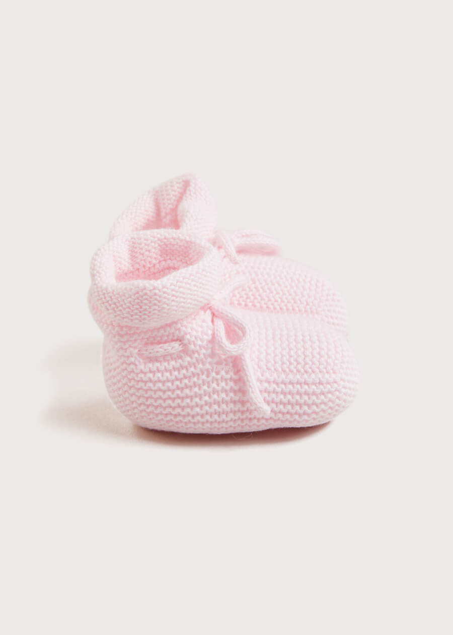 Light Knitted Cotton Baby Booties in Pink Knitwear  from Pepa London US