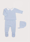 Gentle Openwork Peter Pan Collar 3 Piece Knitted Set in Blue (0-6mths) Knitted Sets from Pepa London US