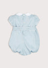 Hand Smocked Peter Pan Collar Short Sleeve Romper in Blue (3-18mths) Rompers from Pepa London US