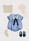 Striped Mariner Collar Short Sleeve Romper in Blue (3-18mths) Rompers  from Pepa London US