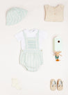 Striped Smocked Detail Dungaree Romper in Green (3-18mths) Rompers  from Pepa London US