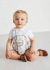 Thin Stripe Front Pocket Dungaree Romper in Red (3-18mths) Shorts  from Pepa London US