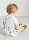 Thin Stripe Front Pocket Dungaree Romper in Red (3-18mths) Shorts  from Pepa London US