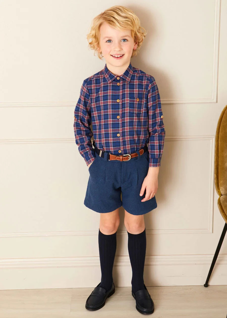 Wool Plain Shorts With Turn Ups In Blue (18mths-4yrs) SHORTS from Pepa London US
